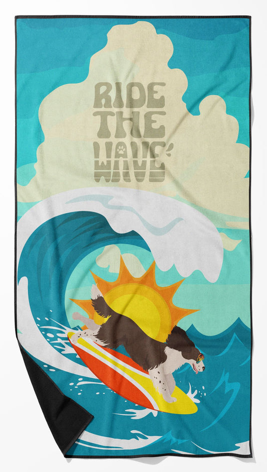 Surfer Dog Liver English Springer Spaniel Premium Beach Towel Oversized Towel Beach Blanket, Pool, Beach Essentials, Yoga, Premium Bath Towel, Quick Dry Plush