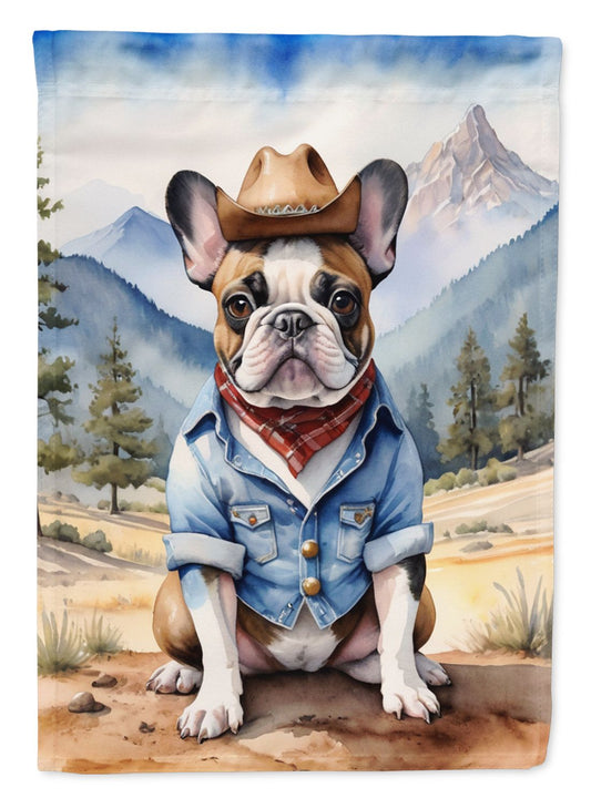 French Bulldog Cowboy Welcome House Flag Large Porch Sleeve Pole Decorative Outside Yard Banner Artwork Wall Hanging, Polyester, House Size, Multicolor
