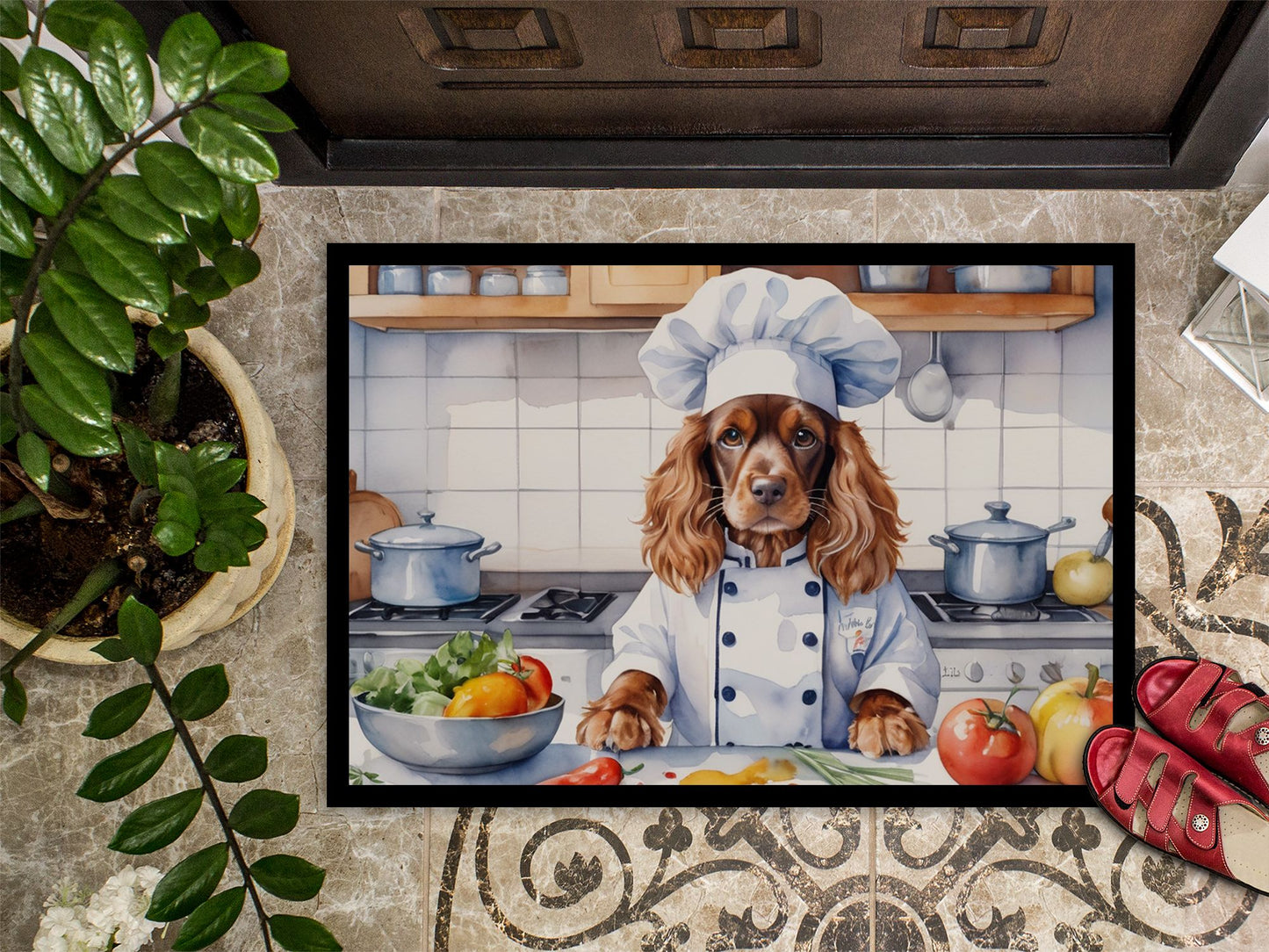 NEW English Cocker Spaniel The Chef Doormat Front Door Mat Indoor Outdoor Rugs for Entryway, Non Slip Washable Low Pile, 18H X 27W