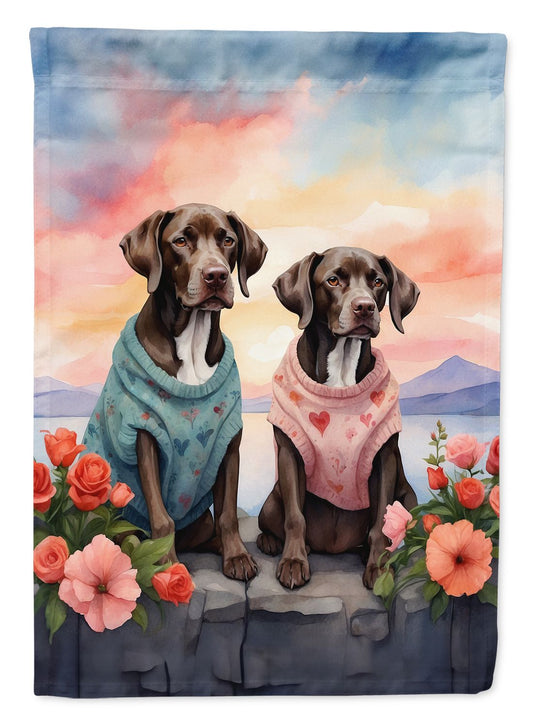 German Shorthaired Pointer Two Hearts Garden Flag Mailbox Flag Decorative Yard Flag Banner Outside Patio Artwork Yard Flower Beds, Garden Size, Multicolor