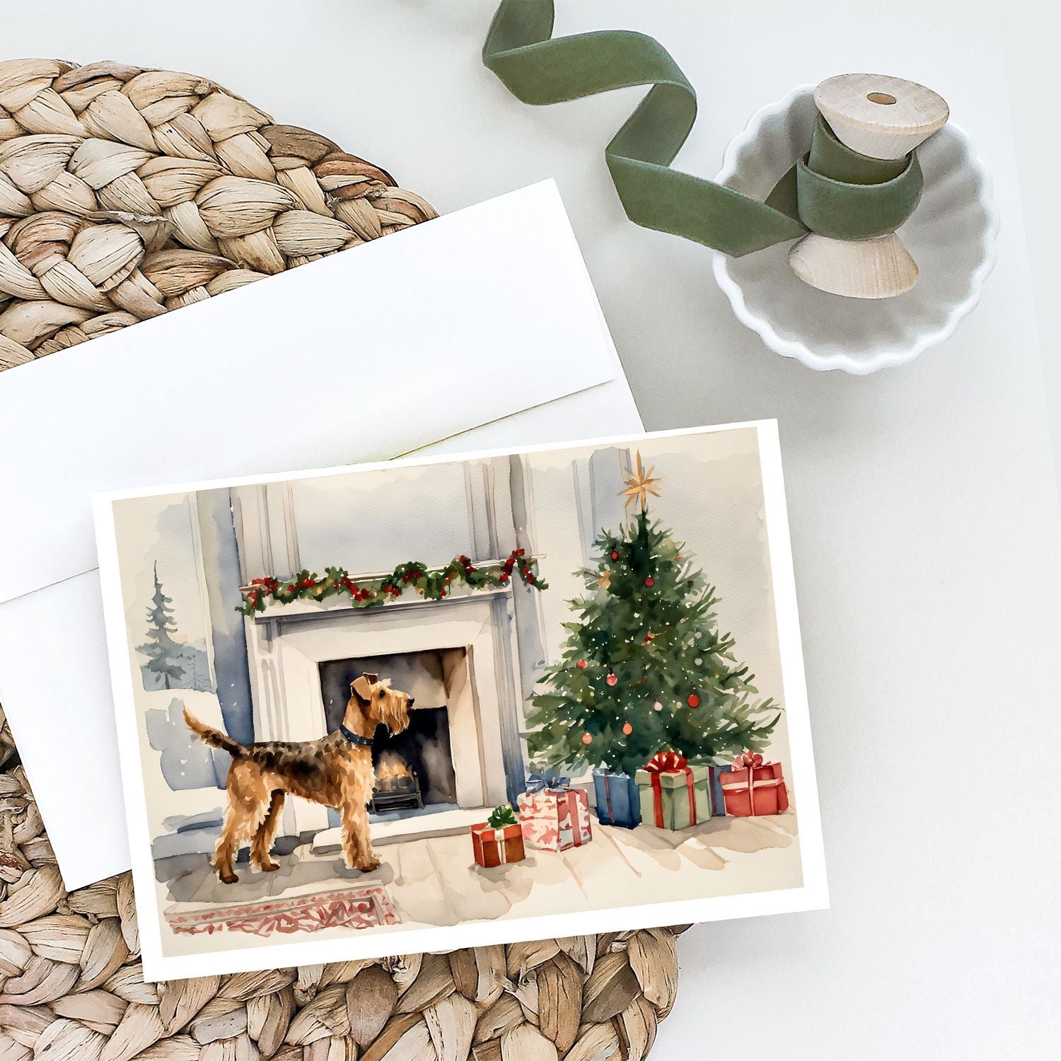 Airedale Terrier Christmas Greeting Cards Pack of 8 Blank Cards with Envelopes Whimsical A7 Size 5x7 Blank Note Cards