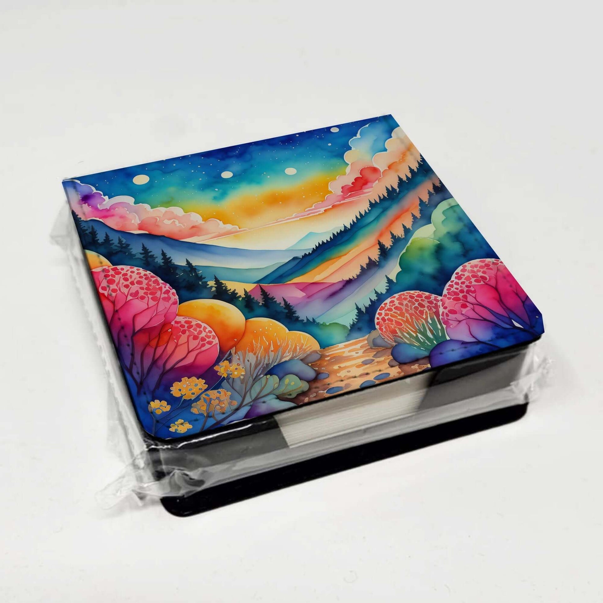 Colorful Brunia PU Leather Note Paper Holder with Artist-Designed Cover, Desk Accessory, Office Gift