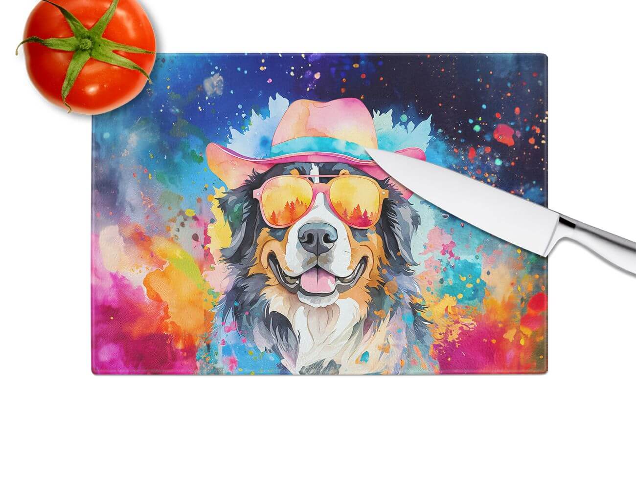 NEW Bernese Mountain Dog Hippie Dawg Glass Cutting Board Decorative Tempered Glass Kitchen Cutting and Serving Board Large Size Chopping Board