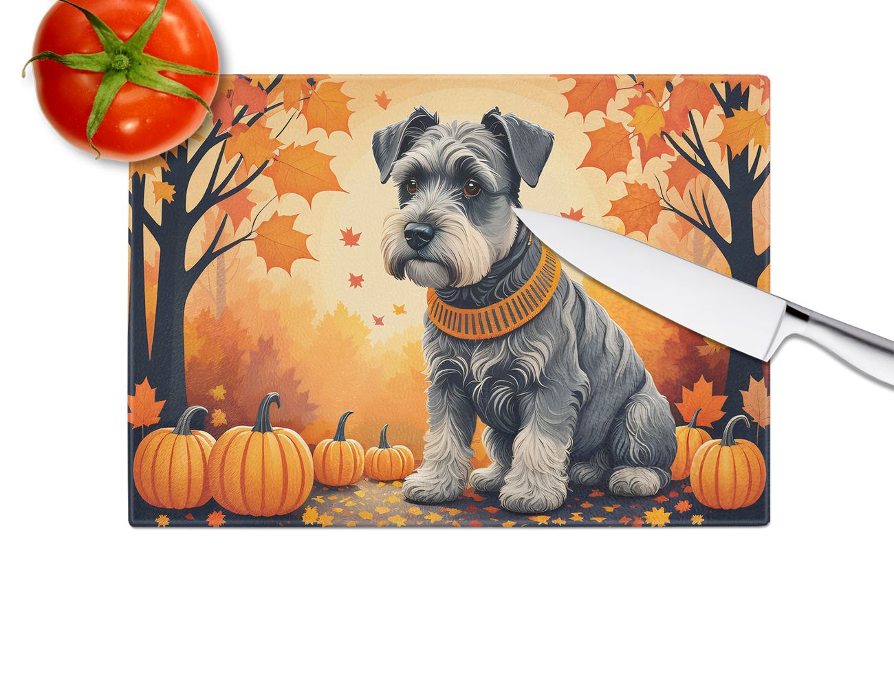 NEW Schnauzer Fall Glass Cutting Board Decorative Tempered Glass Kitchen Cutting and Serving Board Large Size Chopping Board