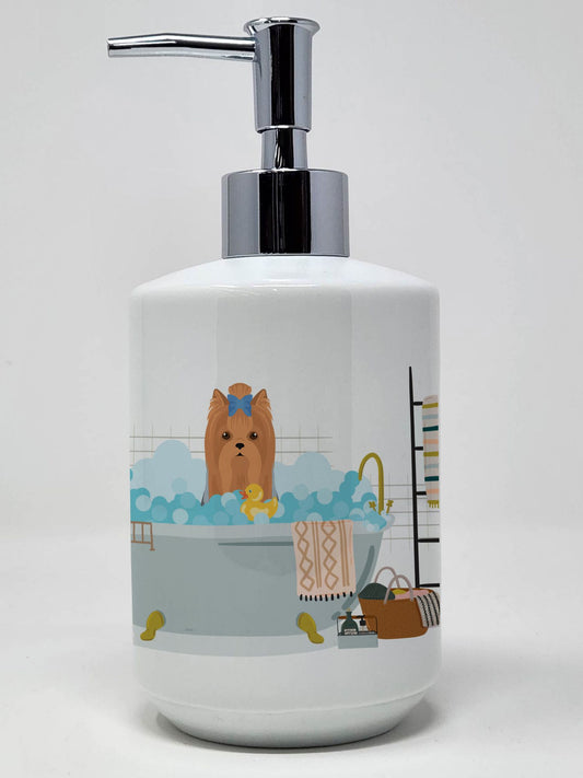 Blue and Tan Full Coat Yorkshire Terrier Ceramic Soap Dispenser Hand Soap Dispenser Pump Bottles for Bathroom Kitchen, Empty Refillable Liquid Soap Container