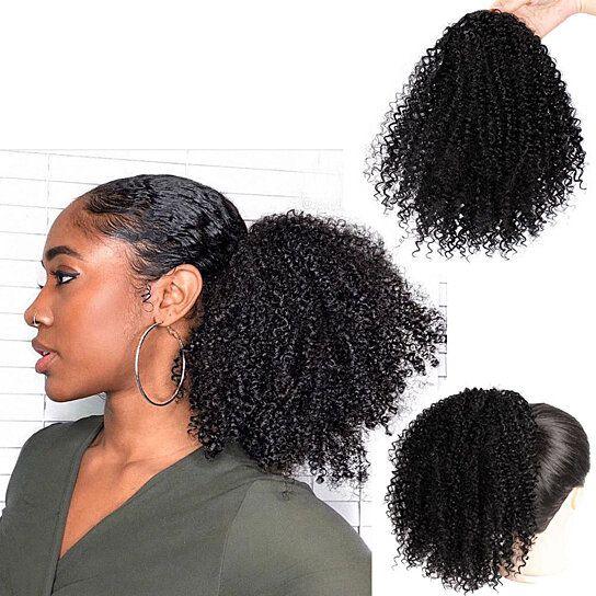 Women Synthetic Hair Afro Curly Ponytail Puff Short Wig Extension Hairpiece - Clothes For Her Online Store