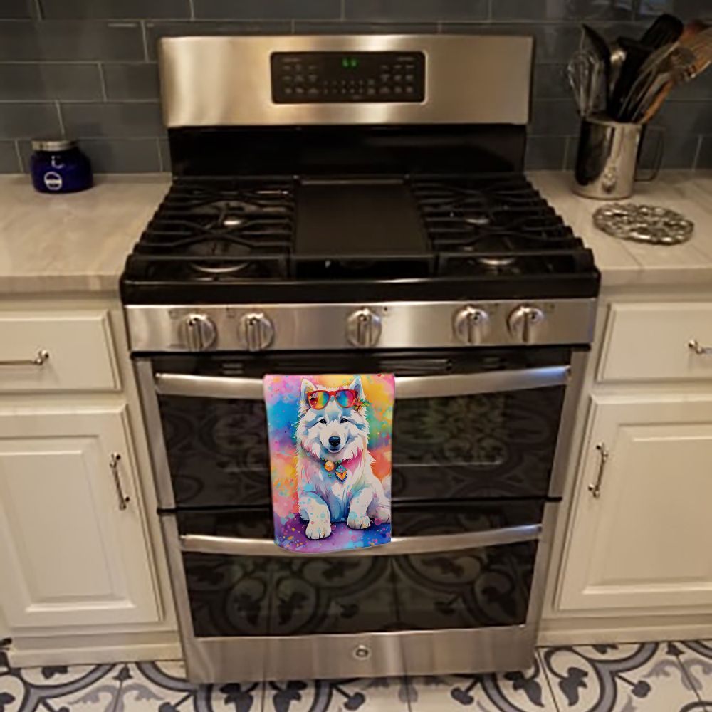 Samoyed Hippie Dawg Kitchen Towel Dish Cloths Guest Hand Towel Decorative Bathroom Towel for Face,Tea, Dishcloth, Kitchen and Bath