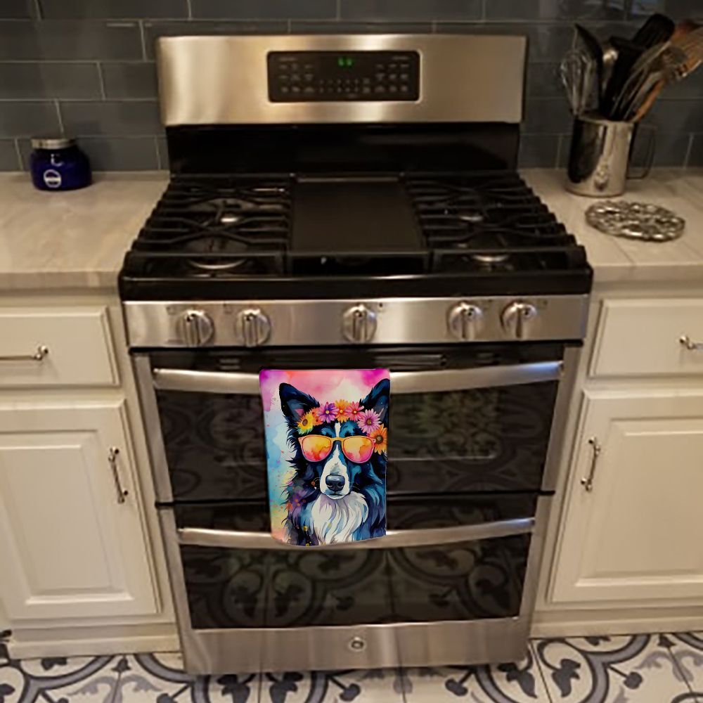 Border Collie Hippie Dawg Kitchen Towel Dish Cloths Guest Hand Towel Decorative Bathroom Towel for Face,Tea, Dishcloth, Kitchen and Bath