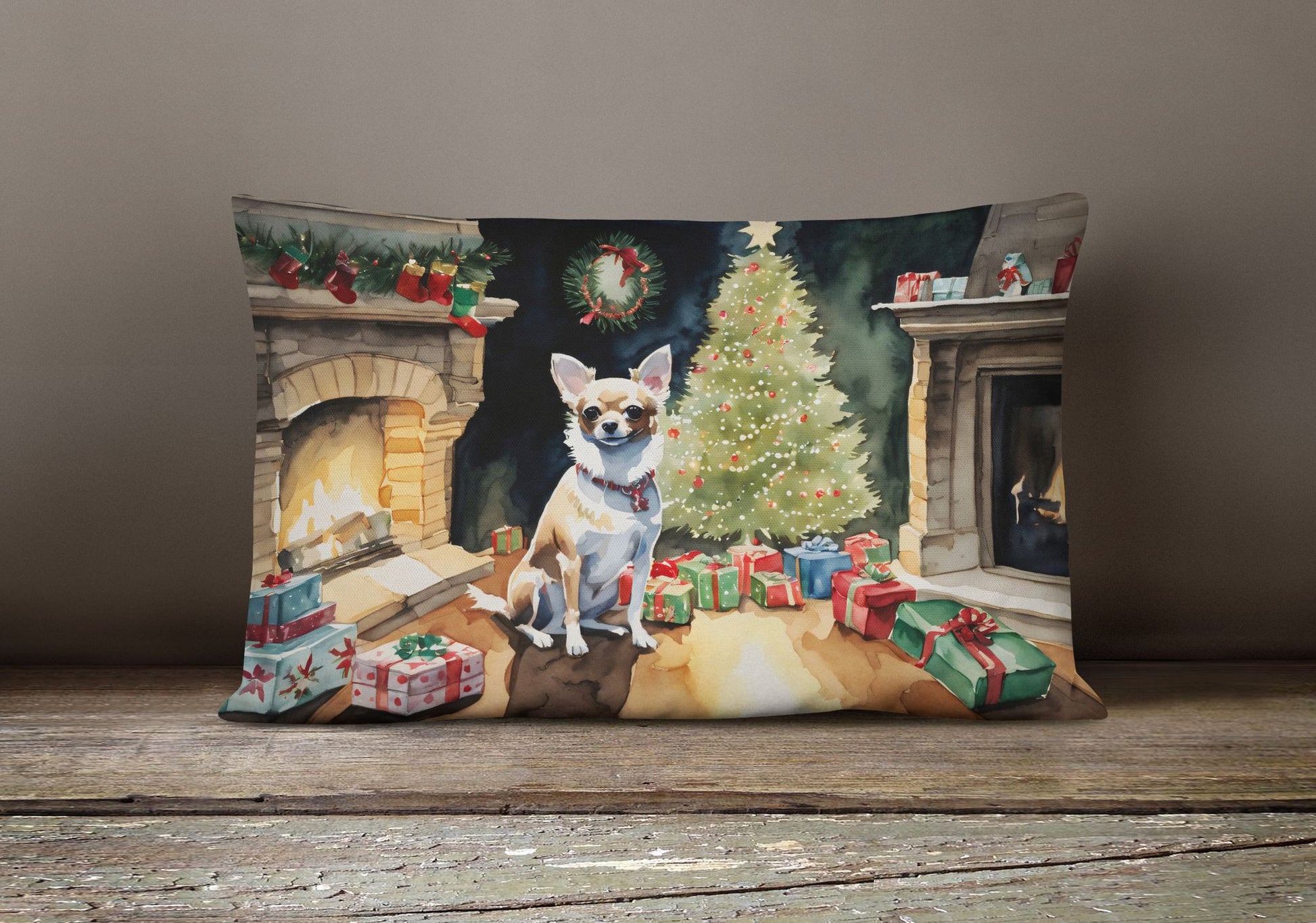 Waiting on Christmas Throw Pillow Throw Pillow for Indoor Couch Bed Outdoor Patio Washable, Chihuahua 1321,12Hx16W