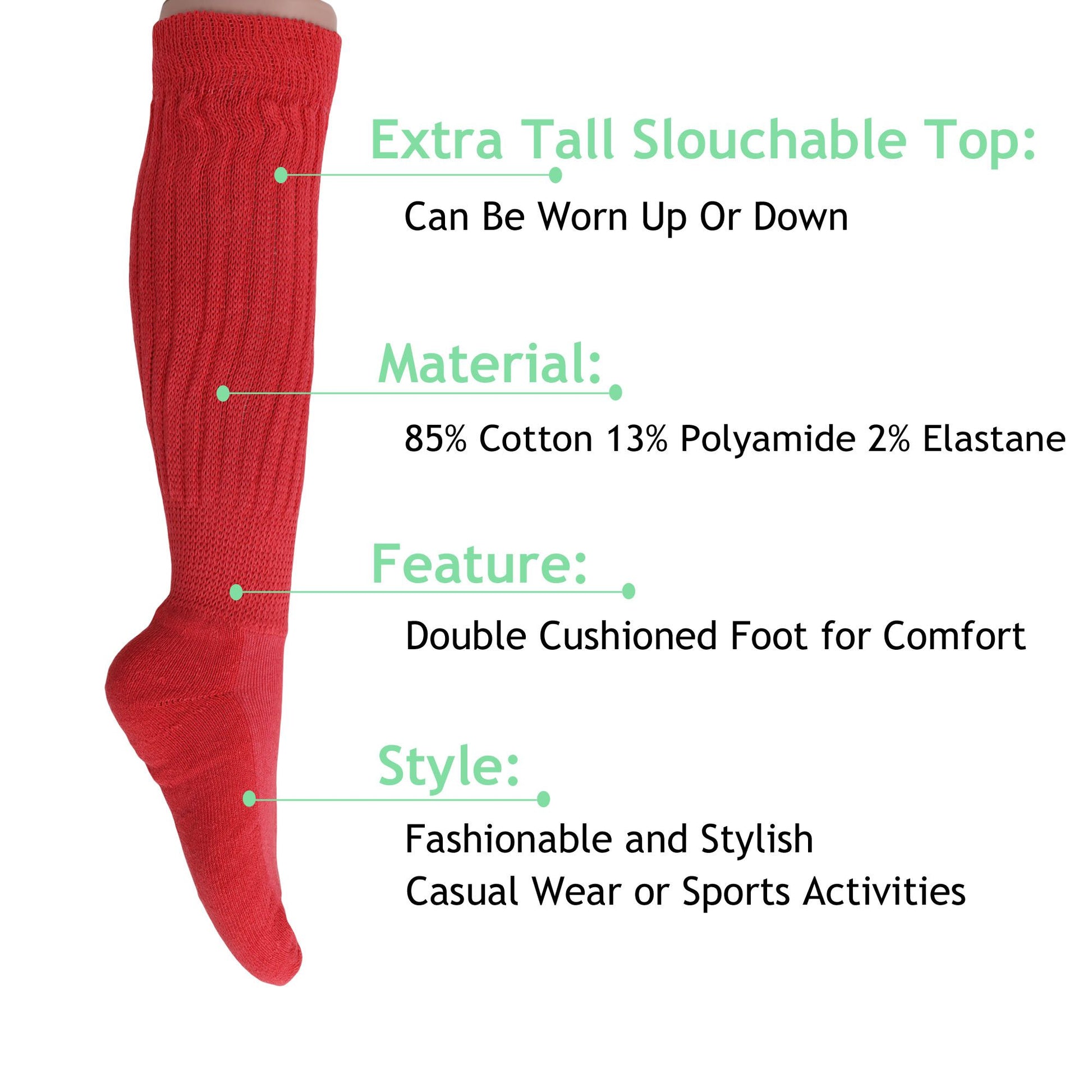 Slouch Socks for Women Extra Long Heavy Slouchy Scrunch Cotton Socks 1 Pair Shoe Size 5 to 10