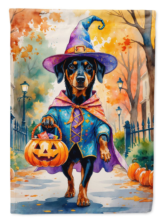 Doberman Pinscher Halloween Trick or Treat House Flag Large Porch Sleeve Pole Decorative Outside Yard Banner Artwork Wall Hanging, Polyester, House Size, Multicolor