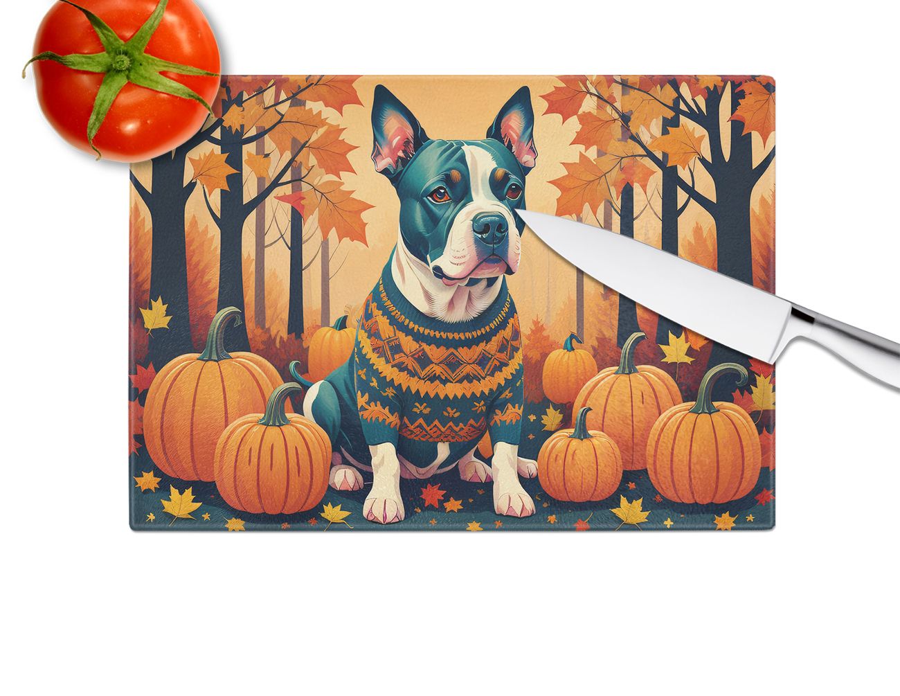 NEW Pit Bull Terrier Fall Glass Cutting Board Decorative Tempered Glass Kitchen Cutting and Serving Board Large Size Chopping Board