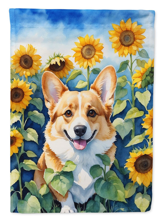 Corgi in Sunflowers House Flag Large Porch Sleeve Pole Decorative Outside Yard Banner Artwork Wall Hanging, Polyester, House Size, Multicolor