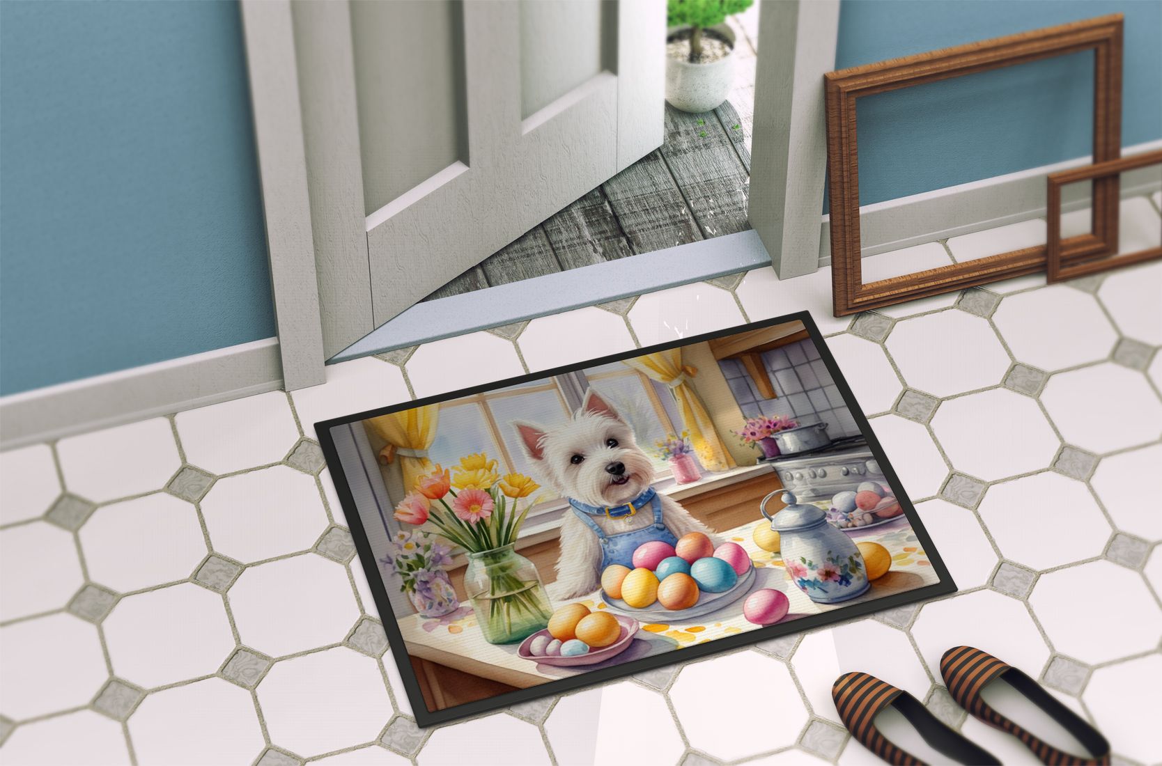 NEW Decorating Easter Westie Doormat Front Door Mat Indoor Outdoor Rugs for Entryway, Non Slip Washable Low Pile, 18H X 27W