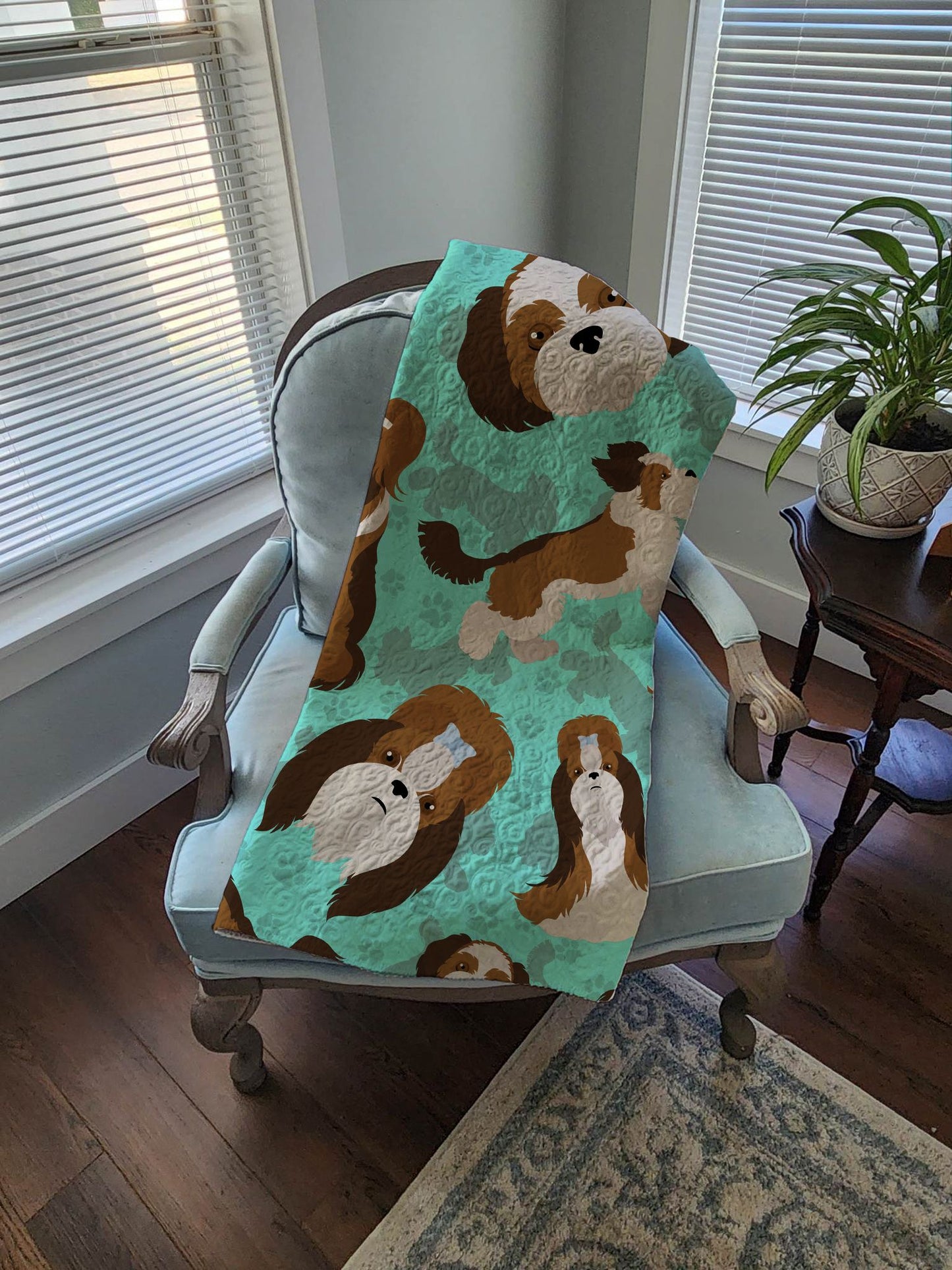 Shih Tzu Quilted Blanket 50x60 Artwork Pattern Quilted Throw Blanket for Bed, Couch, Sofa, Soft and Lightweight