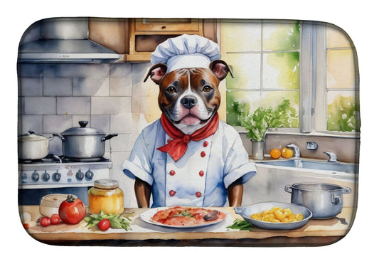 Staffordshire Bull Terrier The Chef Dish Drying Mat Absorbent Dish Drying Mat Pad for Kitchen Counter Dish Drainer Mat for Countertop, 14 x 21", Multicolor
