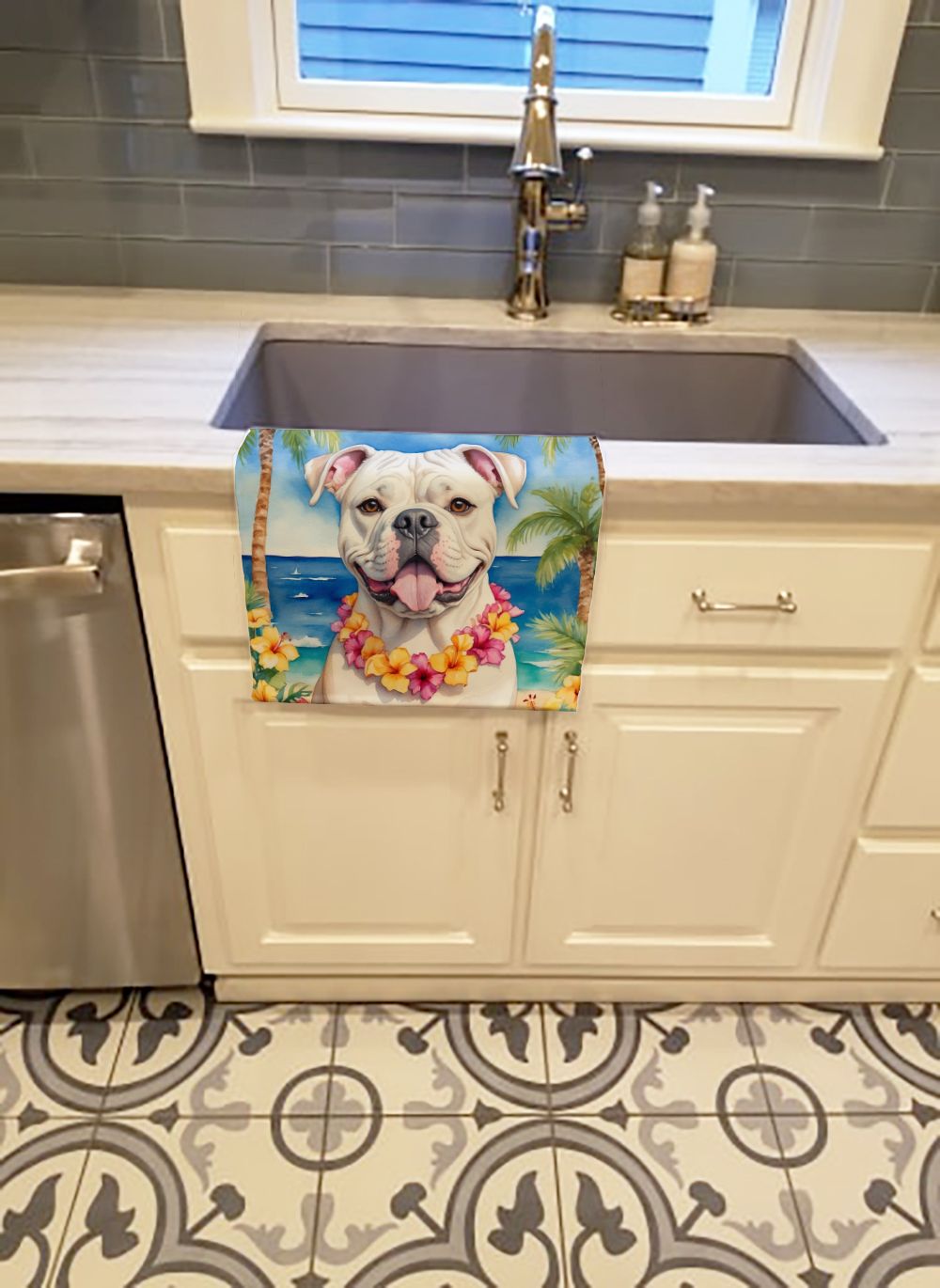 American Bulldog Luau Kitchen Towel Dish Cloths Guest Hand Towel Decorative Bathroom Towel for Face,Tea, Dishcloth, Kitchen and Bath
