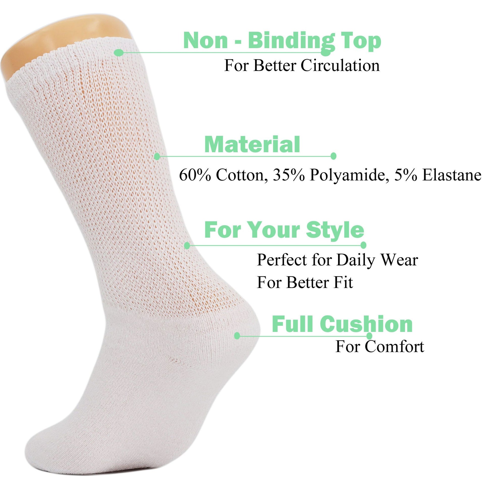 Diabetic Crew Socks Non-Binding Cotton Crew Diabetes Socks 6 Pairs