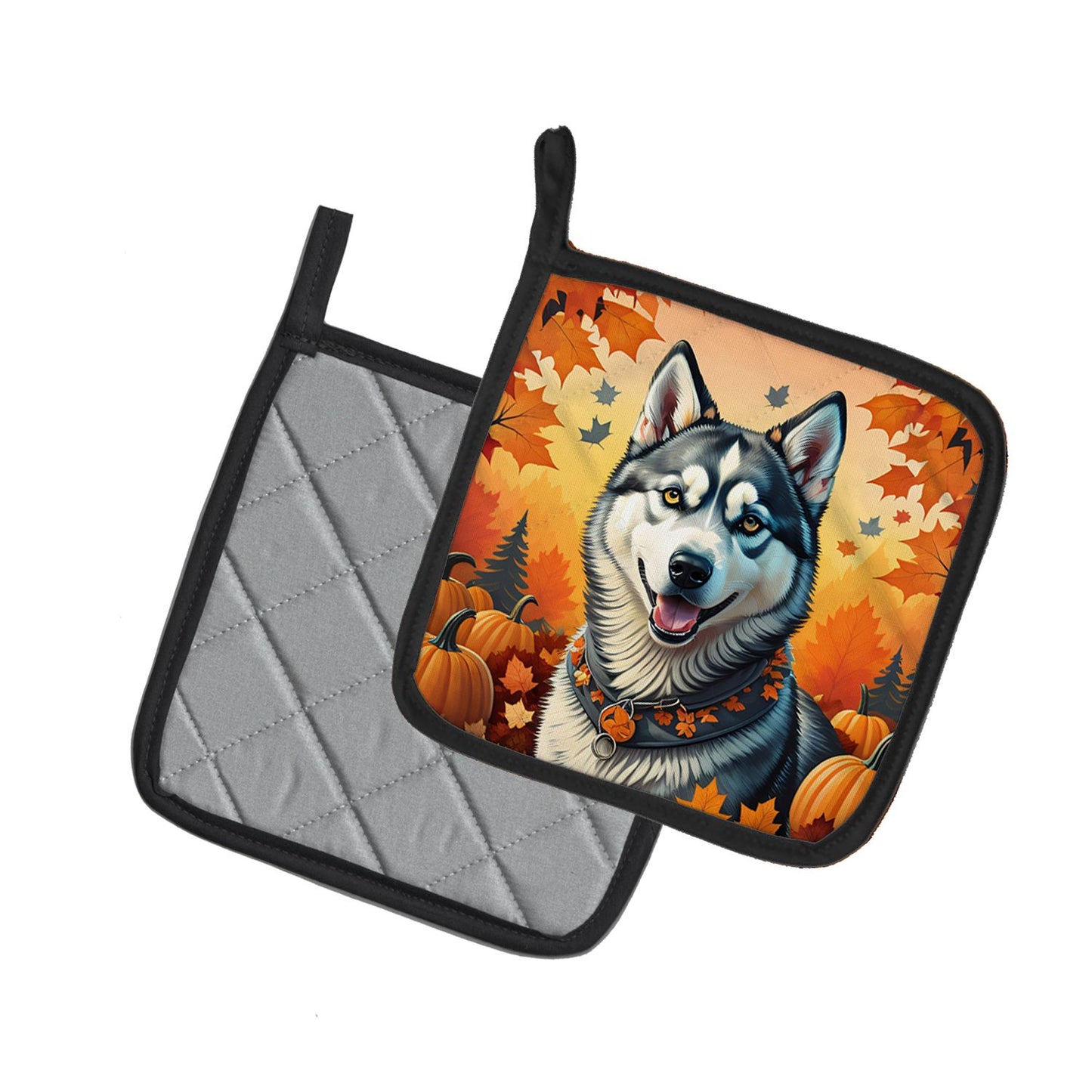 Siberian Husky Fall Pair of Pot Holders Kitchen Heat Resistant Pot Holders Sets Oven Hot Pads for Cooking Baking BBQ, 7 1/2 x 7 1/2