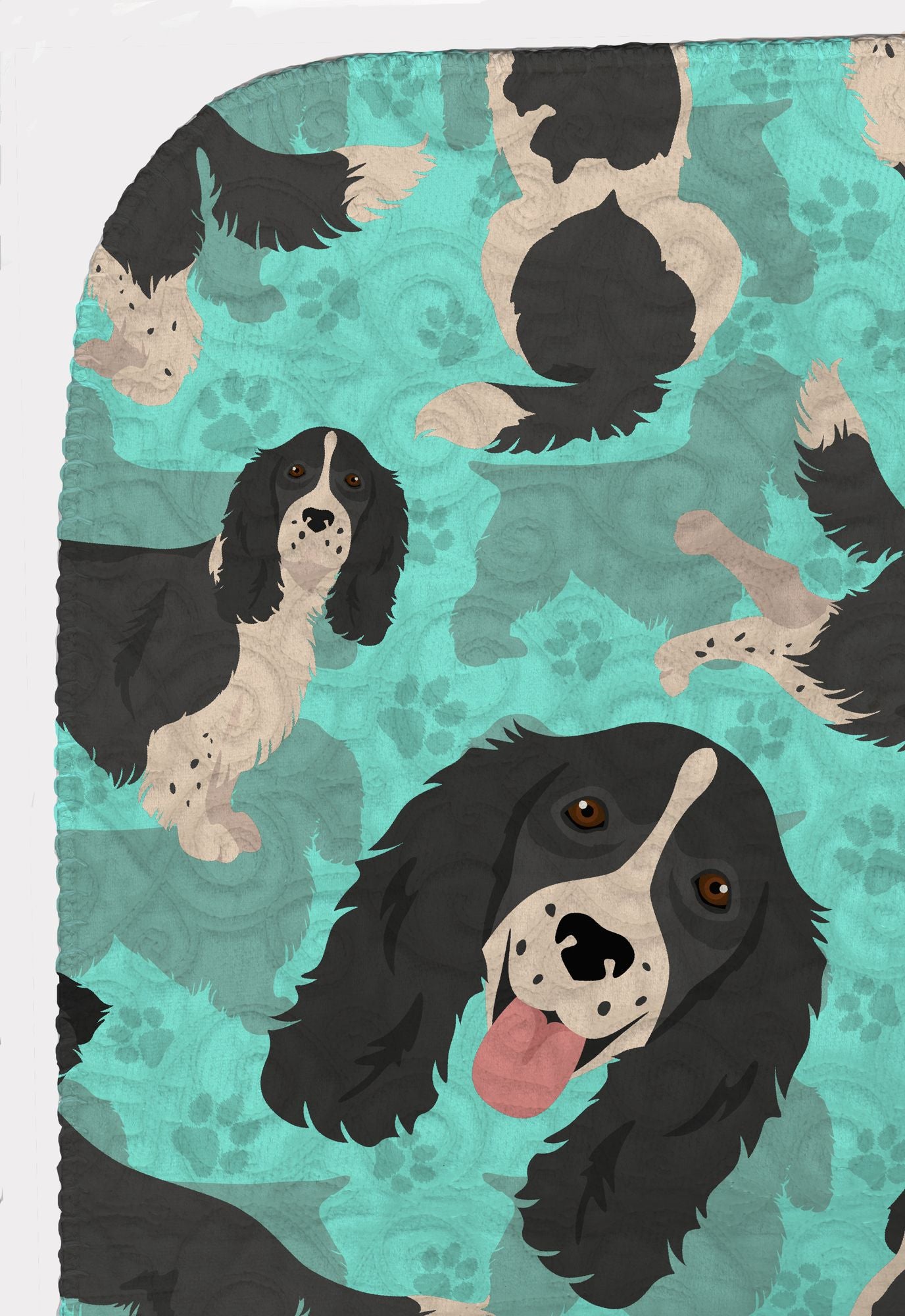 Black and White English Springer Spaniel Quilted Blanket 50x60 Artwork Pattern Quilted Throw Blanket for Bed, Couch, Sofa, Soft and Lightweight