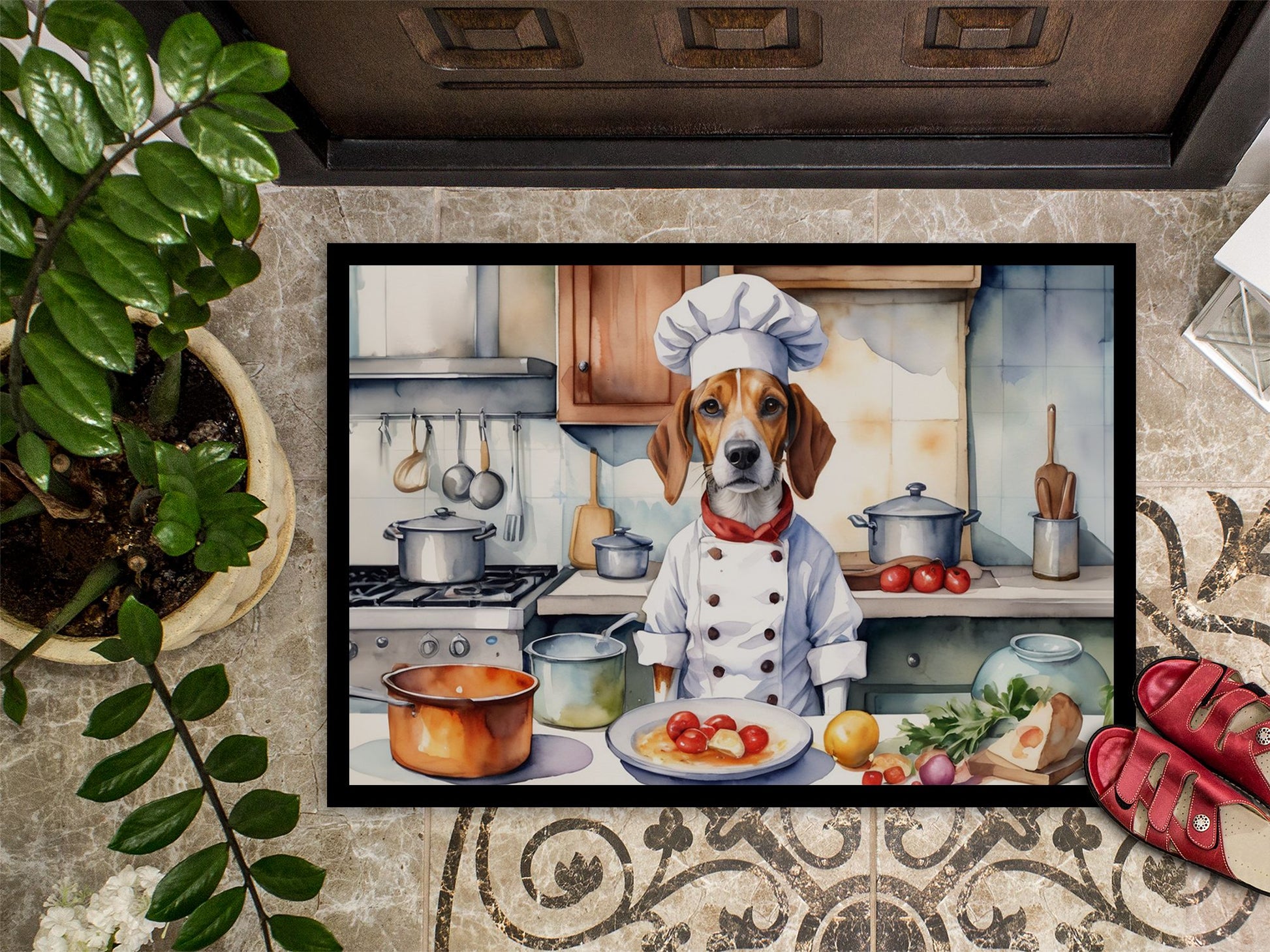 NEW English Foxhound The Chef Doormat Front Door Mat Indoor Outdoor Rugs for Entryway, Non Slip Washable Low Pile, 18H X 27W