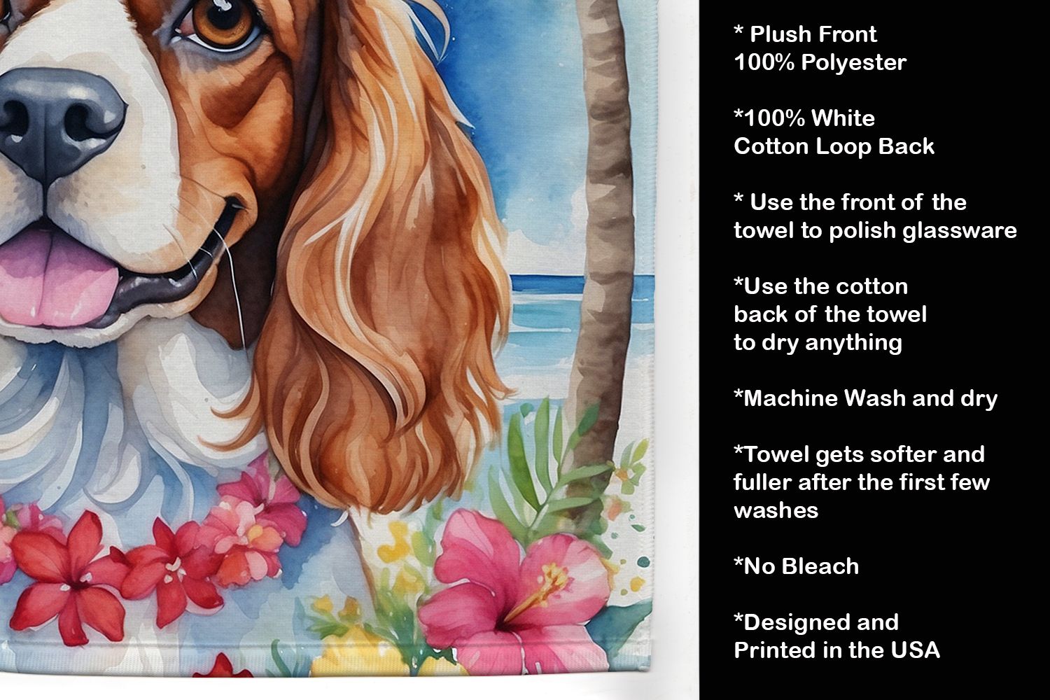 Cavalier Spaniel Luau Kitchen Towel Dish Cloths Guest Hand Towel Decorative Bathroom Towel for Face,Tea, Dishcloth, Kitchen and Bath