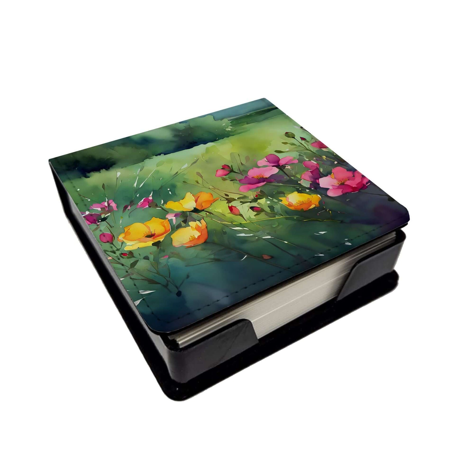 North Dakota Wild Prairie Roses in Watercolor PU Leather Note Paper Holder with Artist-Designed Cover, Desk Accessory, Office Gift
