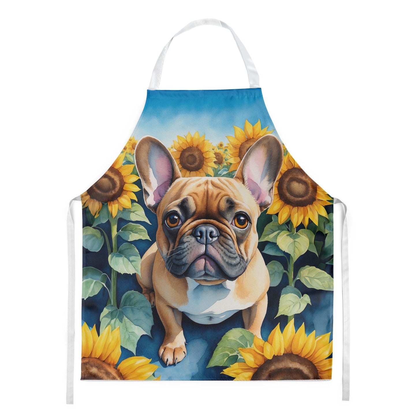French Bulldog in Sunflowers Apron Cooking Kitchen Server Baking Crafts Gardening for Adult Women Men, Unisex, Large, Multicolor