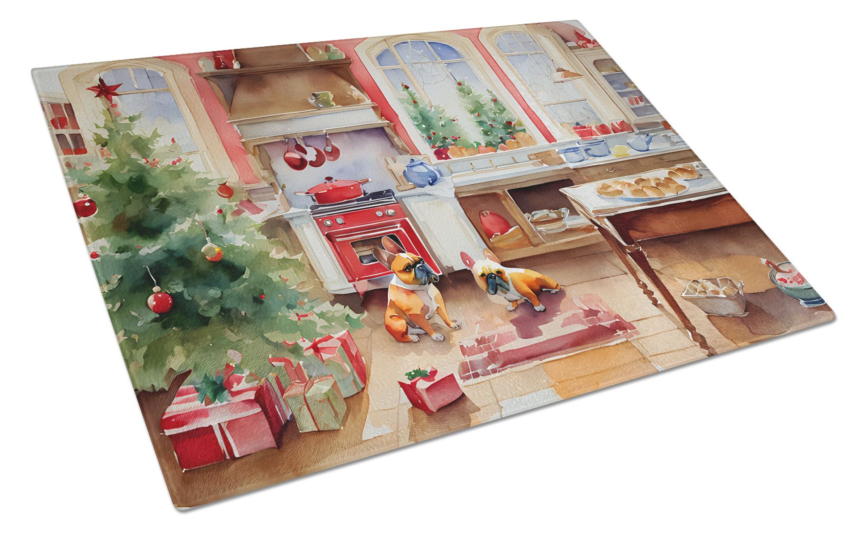 NEW French Bulldog Christmas Cookies Glass Cutting Board Decorative Tempered Glass Kitchen Cutting and Serving Board Large Size Chopping Board