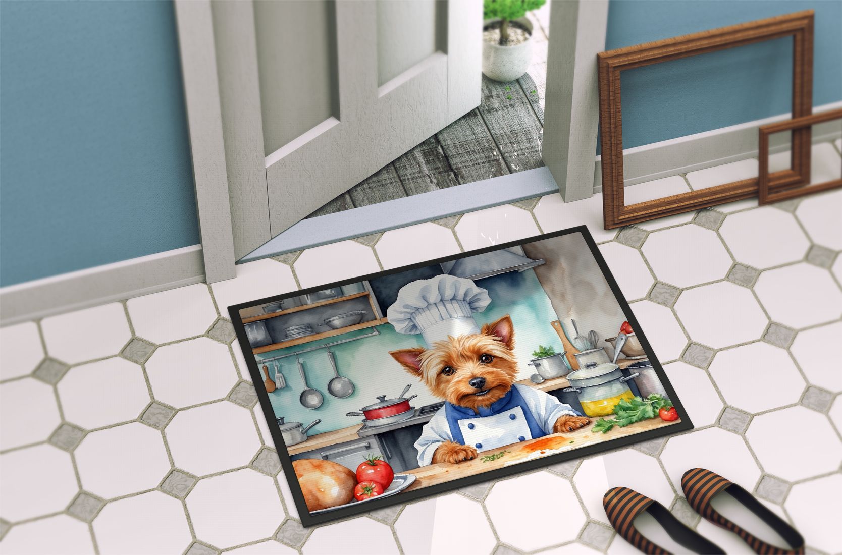 Australian Terrier The Chef Doormat Front Door Mat Indoor Outdoor Rugs for Entryway, Non Slip Washable Low Pile, 24H X 36W