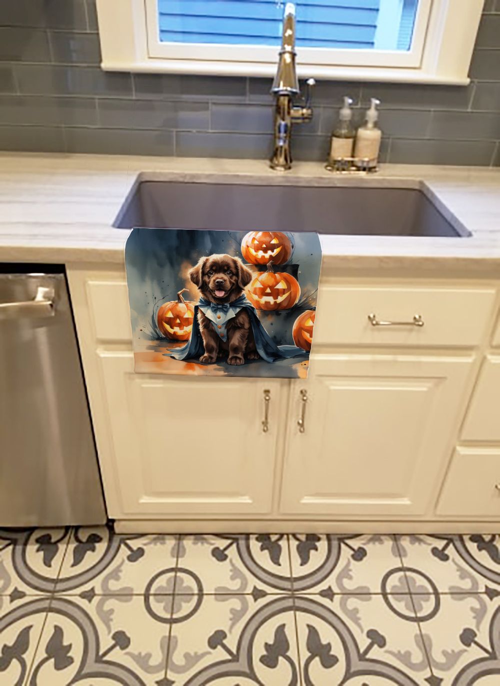 Chocolate Newfoundland Puppy Halloween Kitchen Towel Dish Cloths Guest Hand Towel Decorative Bathroom Towel for Face,Tea, Dishcloth, Kitchen and Bath