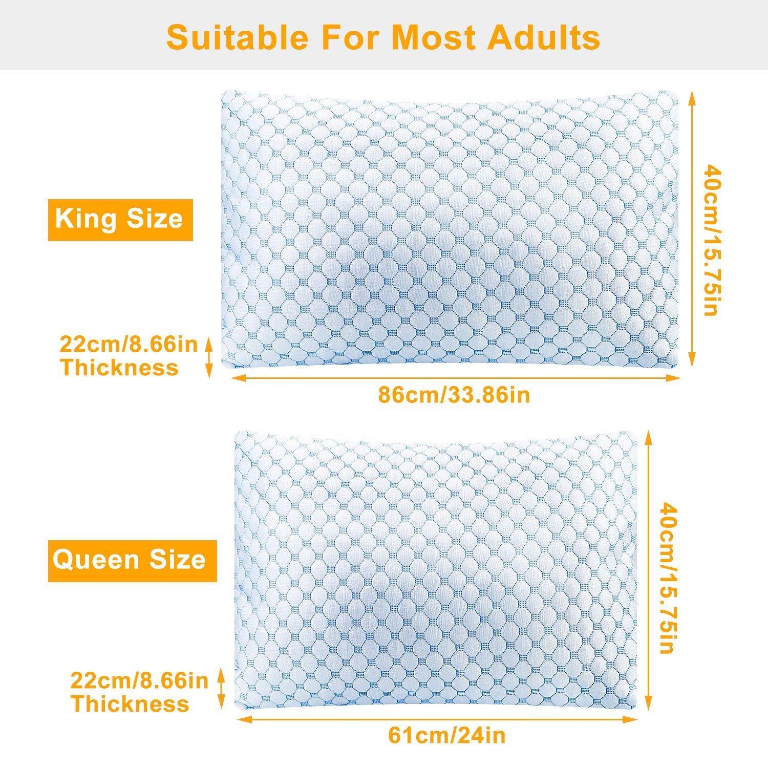 Cooling Memory Foam Pillow Ventilated Soft Bed Pillow w/ Cooling Gel Infused Memory Foam 2Pcs Queen Size - Clothes For Her Online Store