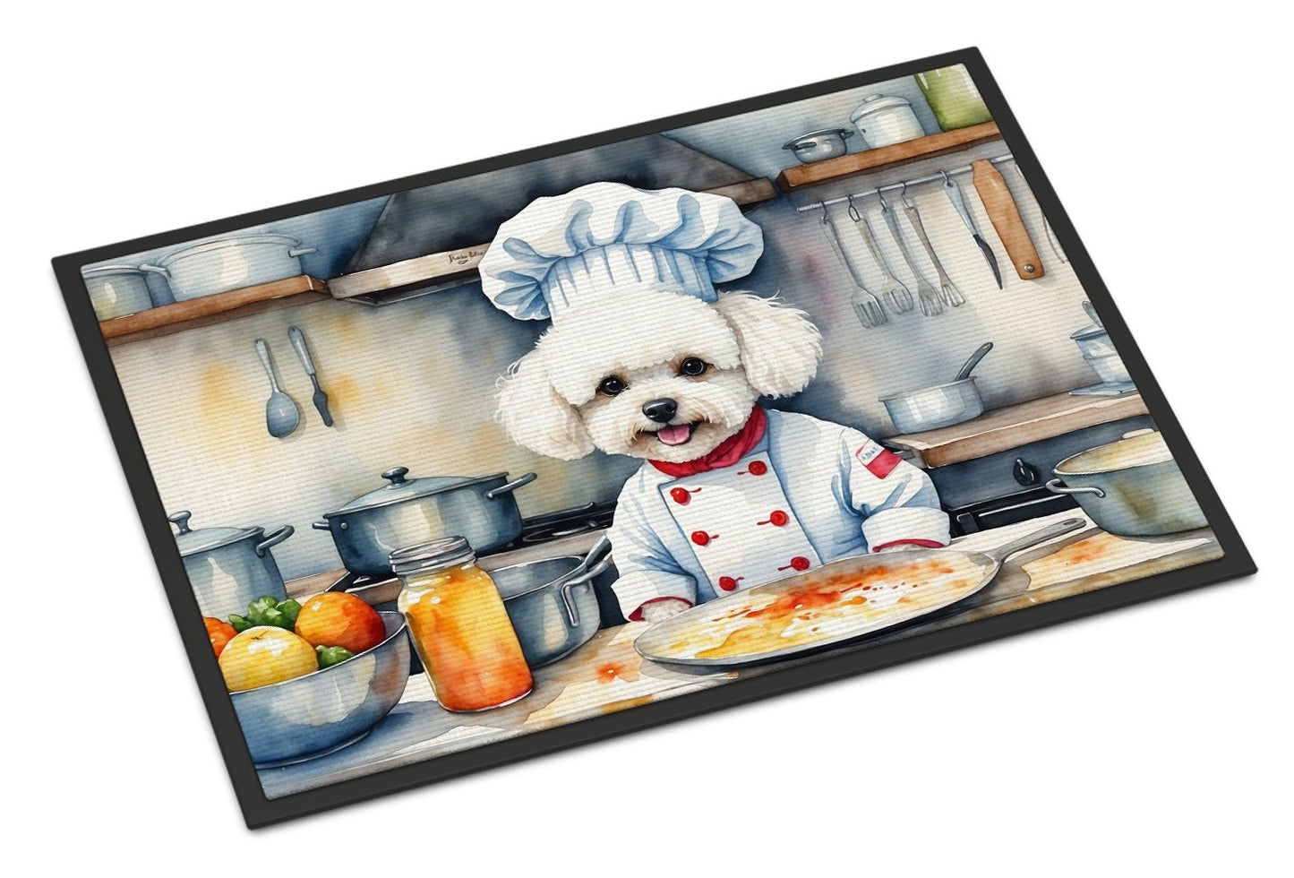 NEW Bichon Frise The Chef Doormat Front Door Mat Indoor Outdoor Rugs for Entryway, Non Slip Washable Low Pile, 18H X 27W