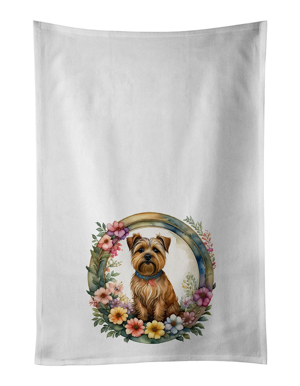 Norfolk Terrier and Flowers Kitchen Towel Set of 2 White Dish Towels Decorative Bathroom Hand towel for Hand, Face, Hair, Yoga, Tea, Dishcloth, 19 X 28", White