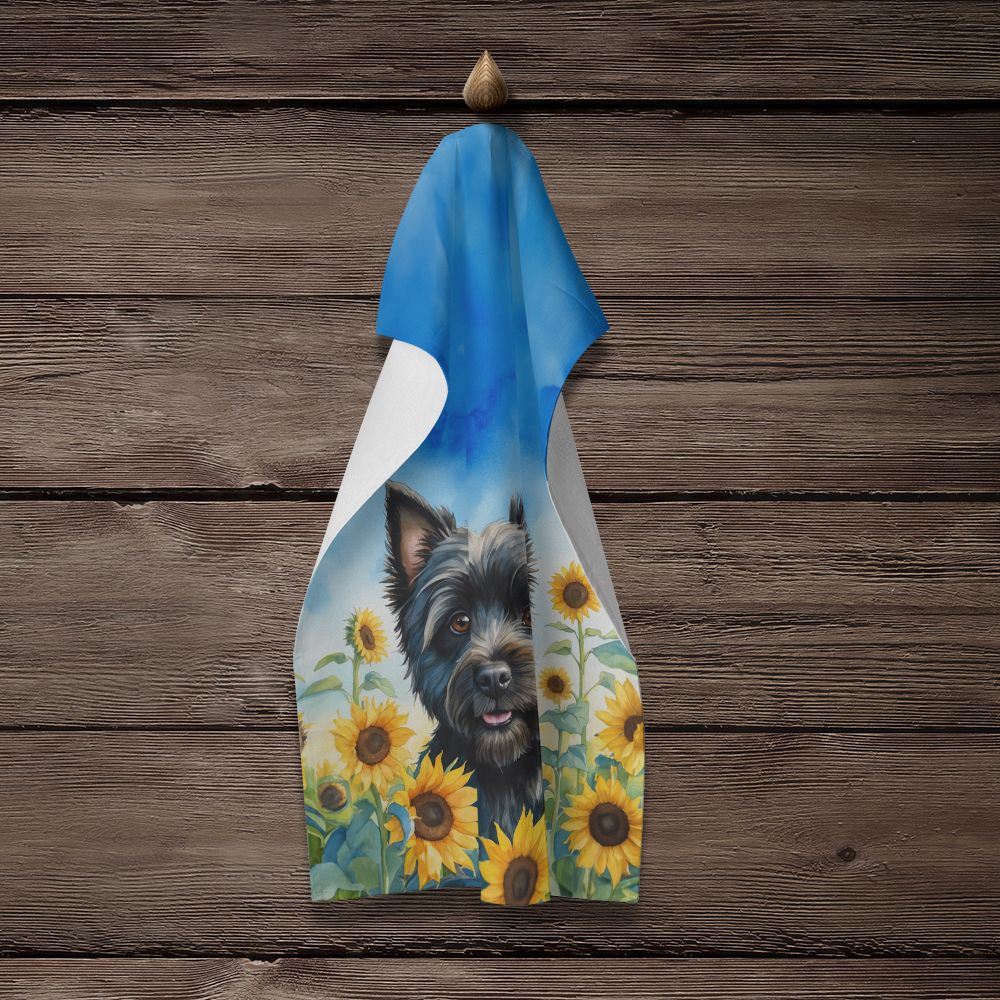 Cairn Terrier in Sunflowers Kitchen Towel Dish Cloths Guest Hand Towel Decorative Bathroom Towel for Face,Tea, Dishcloth, Kitchen and Bath