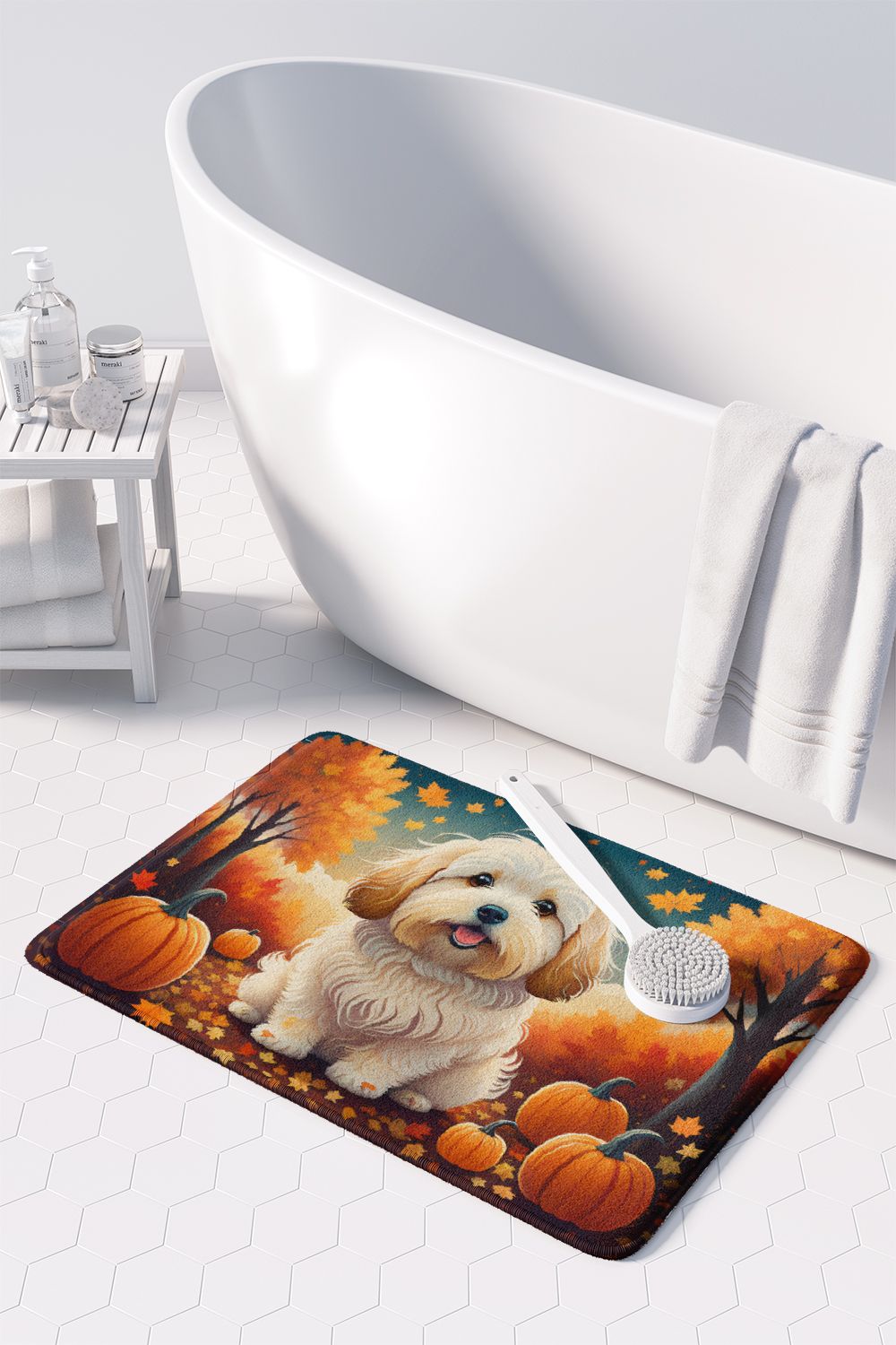 Coton De Tulear Fall Memory Foam Kitchen Mat Machine Washable Anti-Fatigue Mat Cushion Comfort Bath Mat or Kitchen Rug