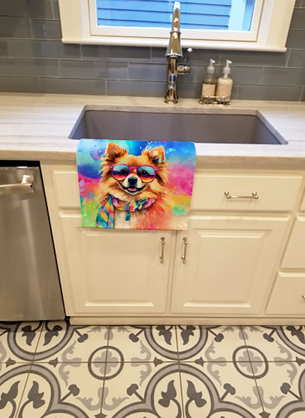 Pomeranian Hippie Dawg Kitchen Towel Dish Cloths Guest Hand Towel Decorative Bathroom Towel for Face,Tea, Dishcloth, Kitchen and Bath
