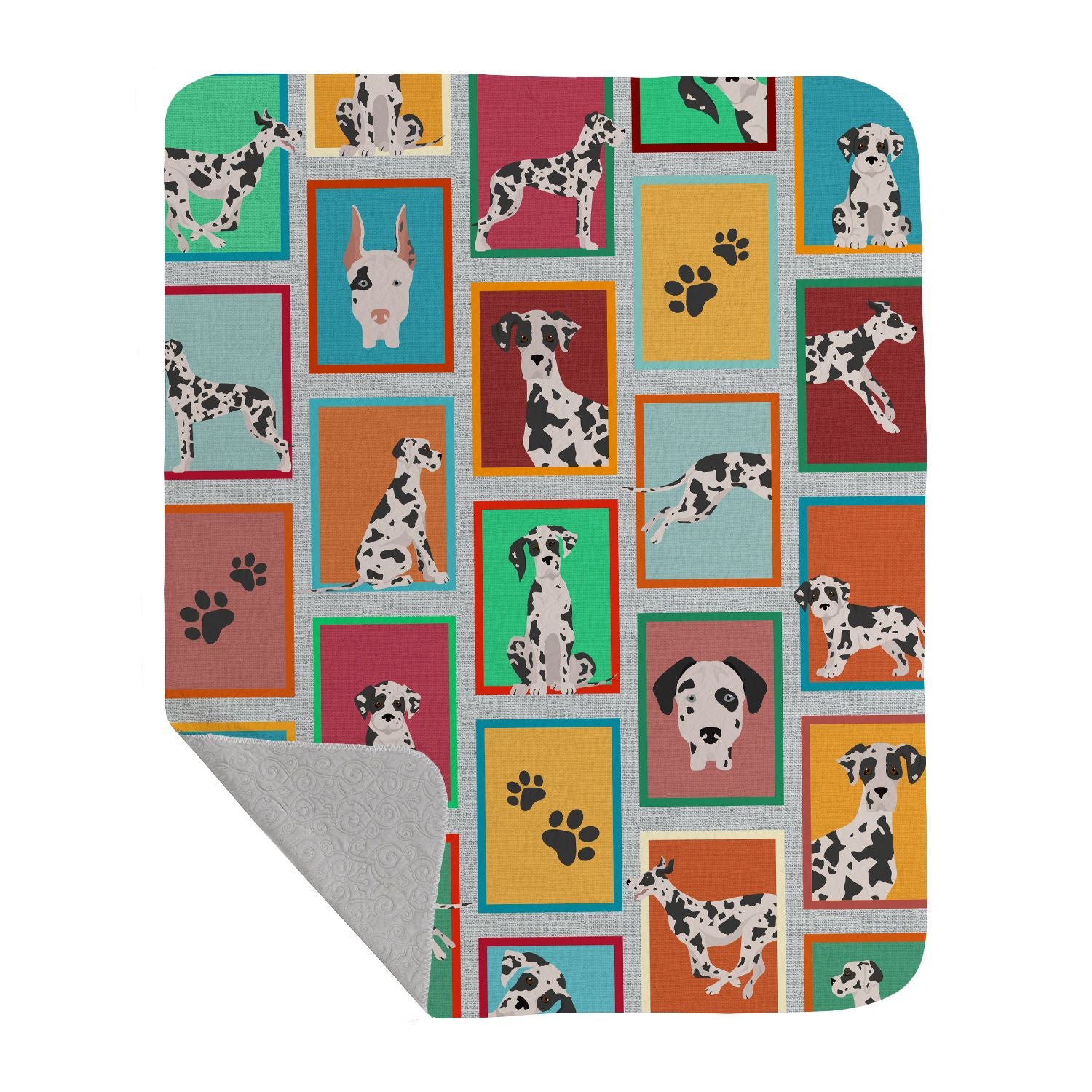 Lots of Harlequin Natural Ears Great Dane Quilted Blanket 50x60 Artwork Pattern Quilted Throw Blanket for Bed, Couch, Sofa, Soft and Lightweight