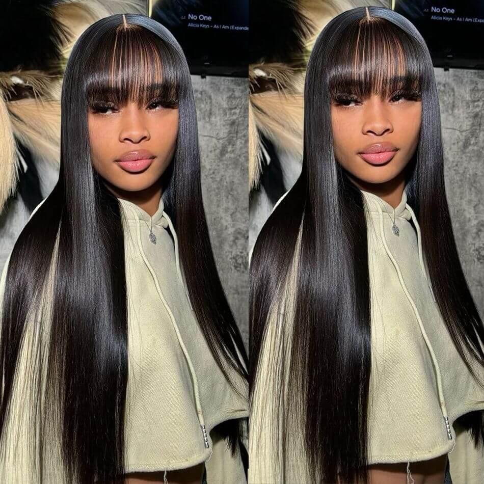 Straight Human Hair Wigs With Bangs Full Machine Made Wig Cheap Brazilian Hair Wigs Short Bob Wigs 3x1 HD Lace Wigs - Clothes For Her Online Store