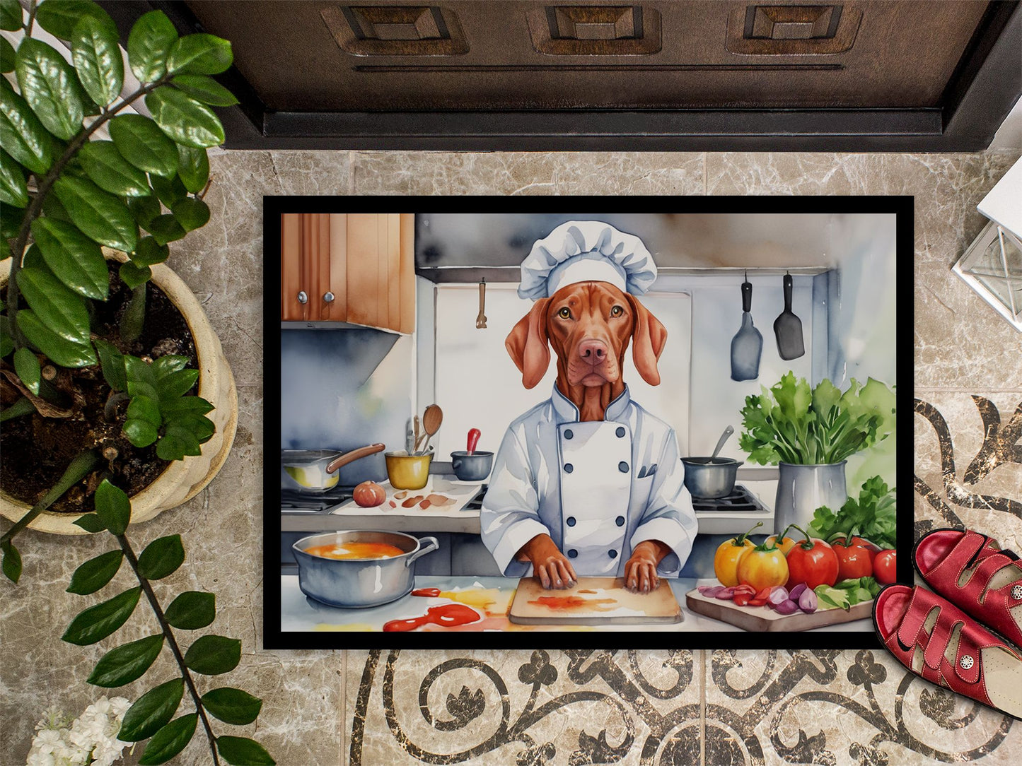 NEW Vizsla The Chef Doormat Front Door Mat Indoor Outdoor Rugs for Entryway, Non Slip Washable Low Pile, 18H X 27W