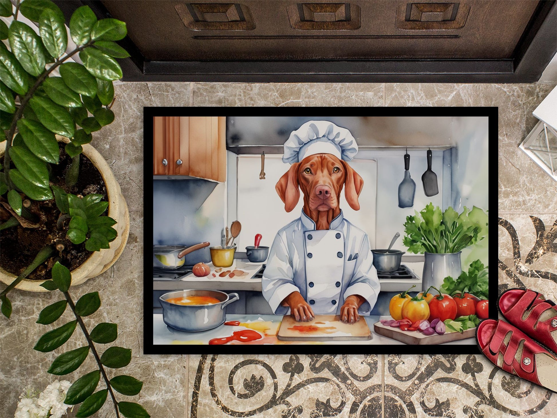 NEW Vizsla The Chef Doormat Front Door Mat Indoor Outdoor Rugs for Entryway, Non Slip Washable Low Pile, 18H X 27W