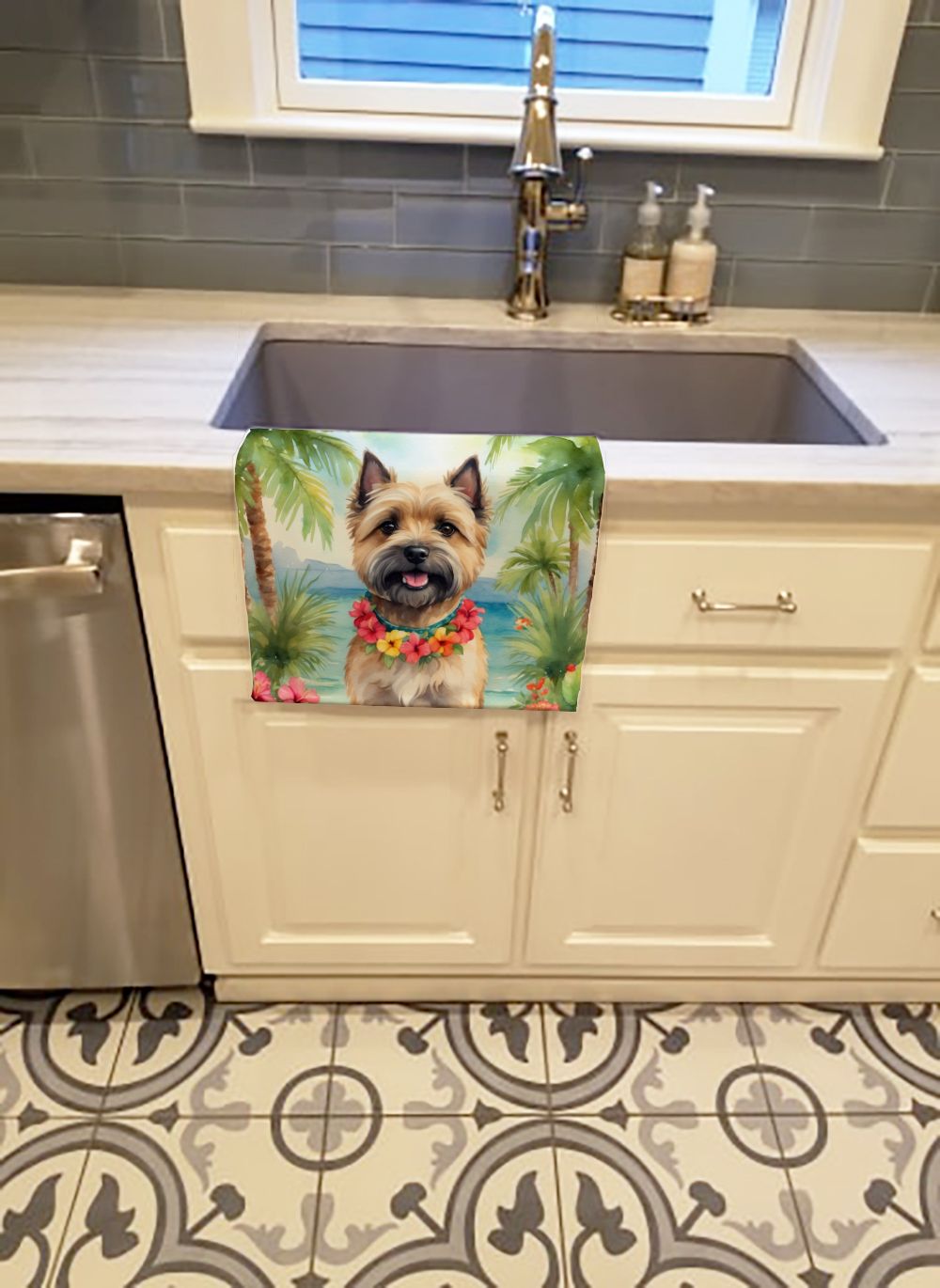 Cairn Terrier Luau Kitchen Towel Dish Cloths Guest Hand Towel Decorative Bathroom Towel for Face,Tea, Dishcloth, Kitchen and Bath