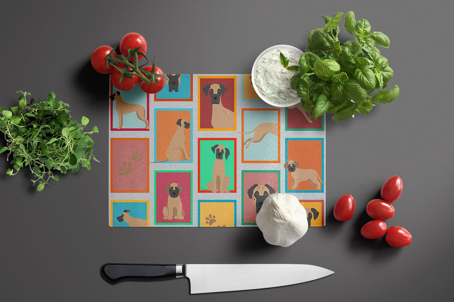 NEW Lots of Fawn Great Dane Glass Cutting Board Decorative Tempered Glass Kitchen Cutting and Serving Board Large Size Chopping Board