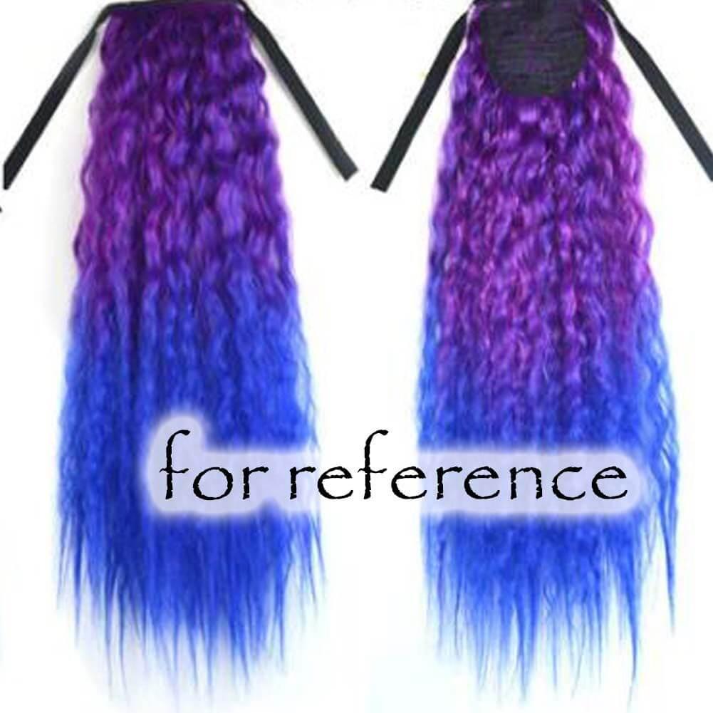 Wavy Curly Wrap Around Ponytail Wig Extension Woman Drawstring Synthetic Hair Extension Fluffy Hairpiece,Purple to Blue Halloween Dress Up Cosplay - Clothes For Her Online Store