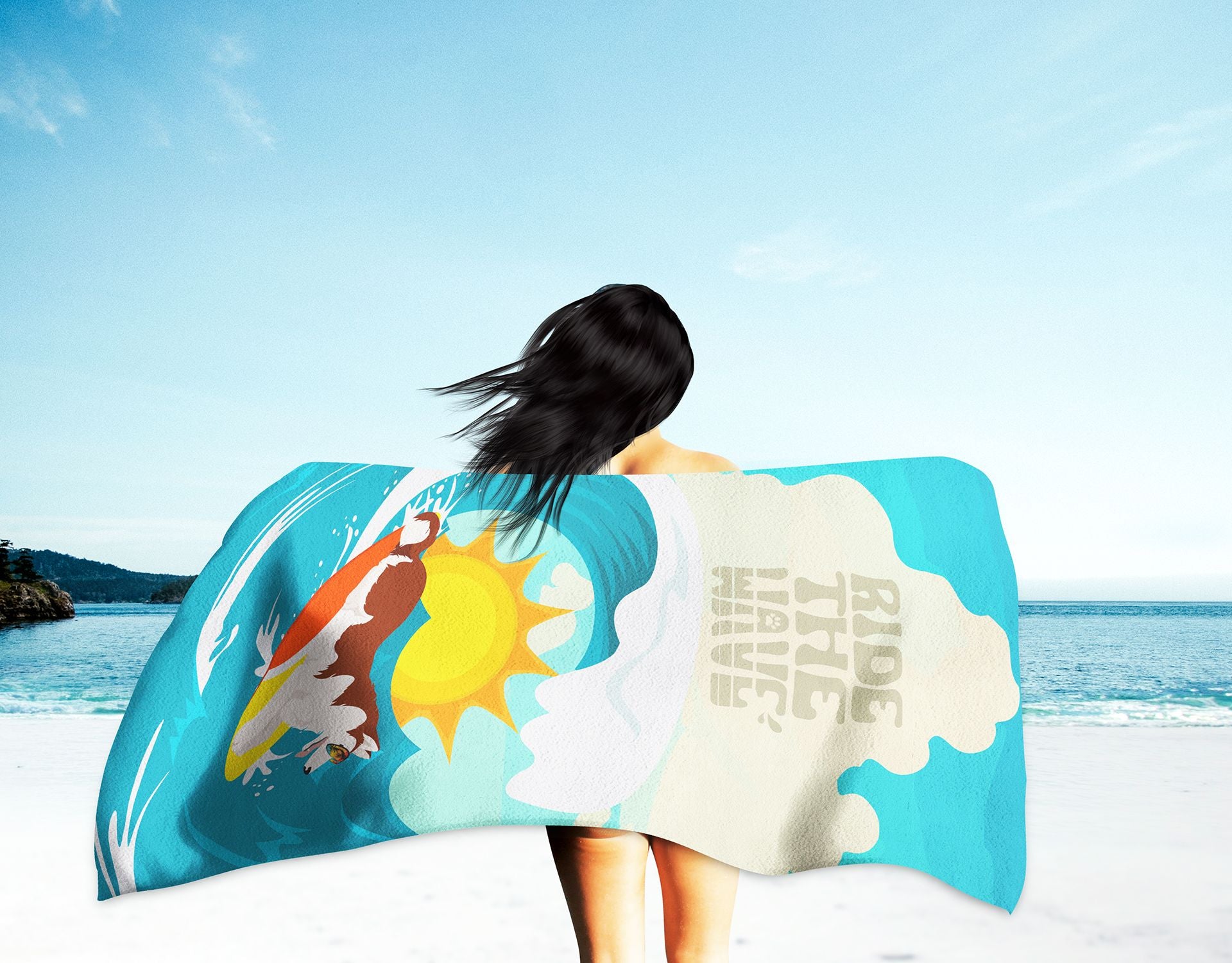 Surfer Dog Red White Siberian Husky Premium Beach Towel Oversized Towel Beach Blanket, Pool, Beach Essentials, Yoga, Premium Bath Towel, Quick Dry Plush