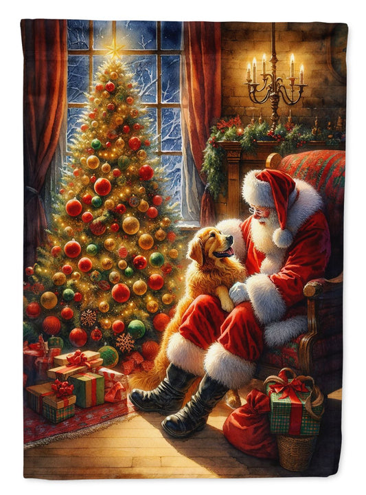 Golden Retriever and Santa Claus House Flag Large Porch Sleeve Pole Decorative Outside Yard Banner Artwork Wall Hanging, Polyester, House Size, Multicolor
