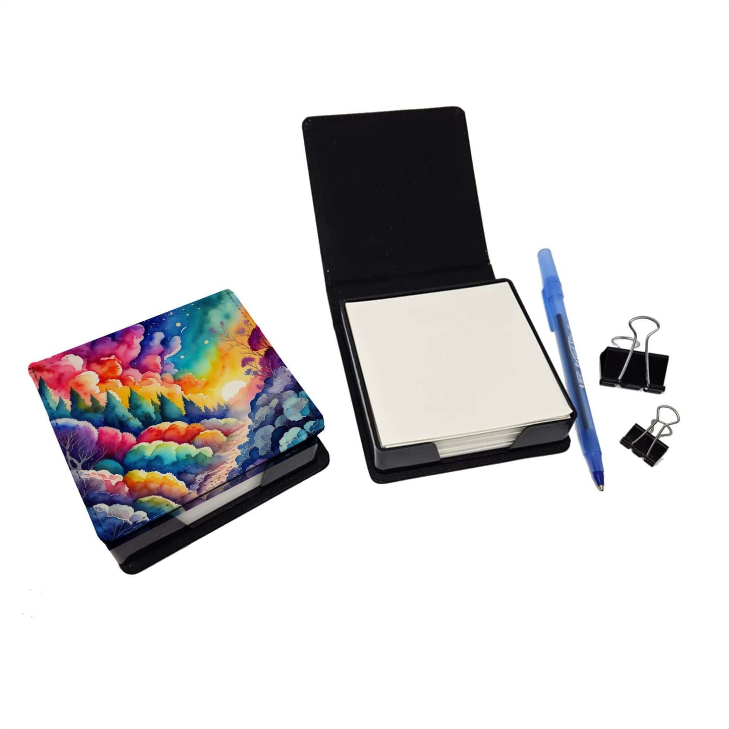 Colorful Dusty Miller PU Leather Note Paper Holder with Artist-Designed Cover, Desk Accessory, Office Gift