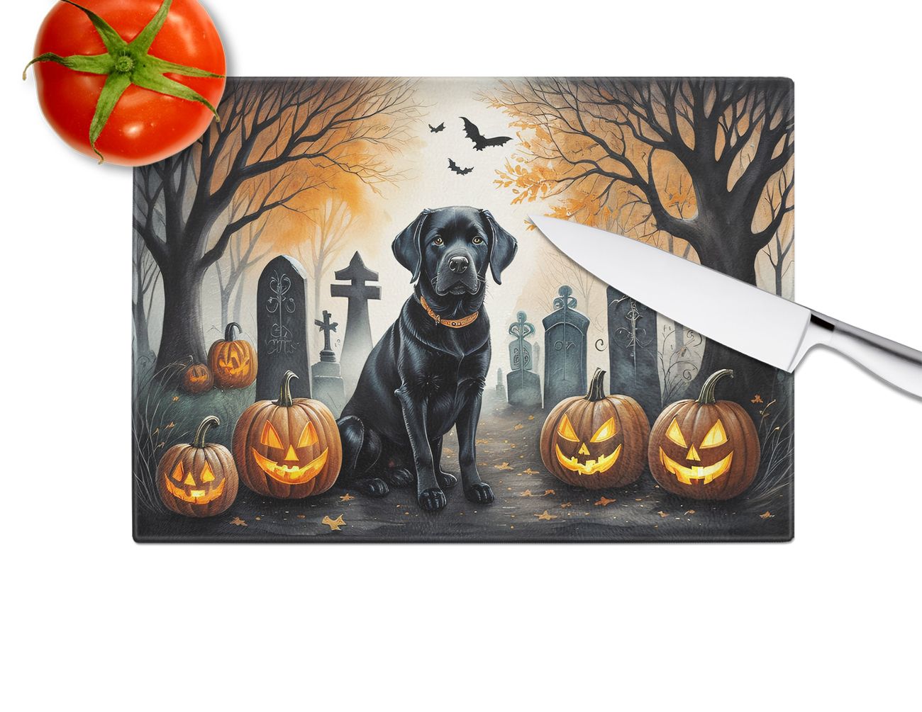 NEW Black Labrador Retriever Spooky Halloween Glass Cutting Board Decorative Tempered Glass Kitchen Cutting and Serving Board Large Size Chopping Board