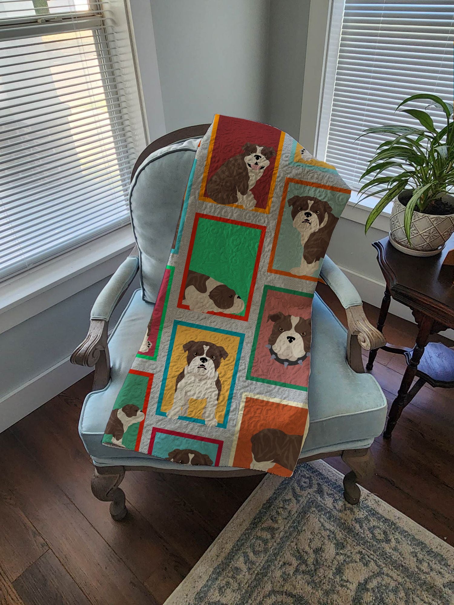 Lots of Brindle English Bulldog Quilted Blanket 50x60 Artwork Pattern Quilted Throw Blanket for Bed, Couch, Sofa, Soft and Lightweight
