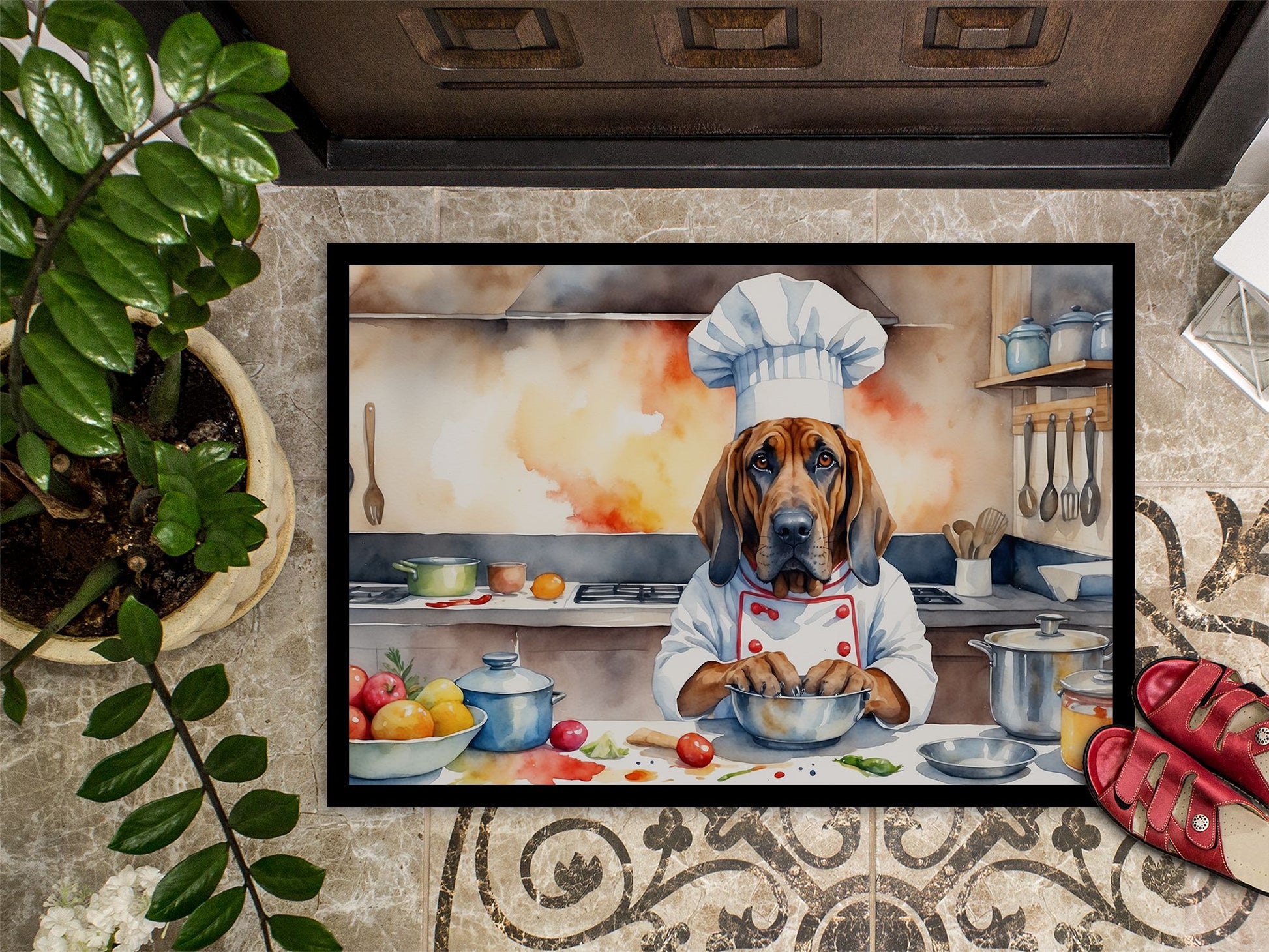 NEW Bloodhound The Chef Doormat Front Door Mat Indoor Outdoor Rugs for Entryway, Non Slip Washable Low Pile, 18H X 27W